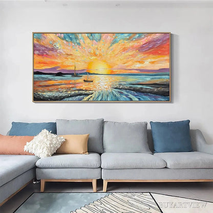 BUYARTVIEW Sailing At Sunset – Vibrant Seascape Painting, Panoramic Canvas, Coastal - image 4