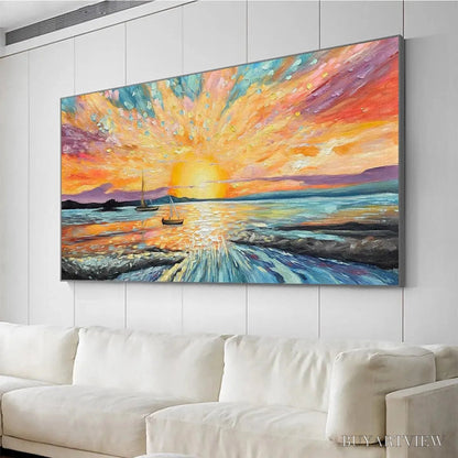BUYARTVIEW Sailing At Sunset – Vibrant Seascape Painting, Panoramic Canvas, Coastal - image 6