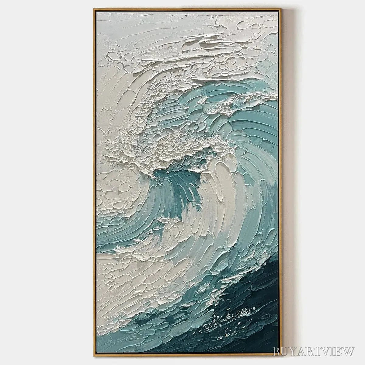 BUYARTVIEW Aquamarine Crest – Textured Ocean Wave Painting, Vertical Canvas, Coastal - image 1