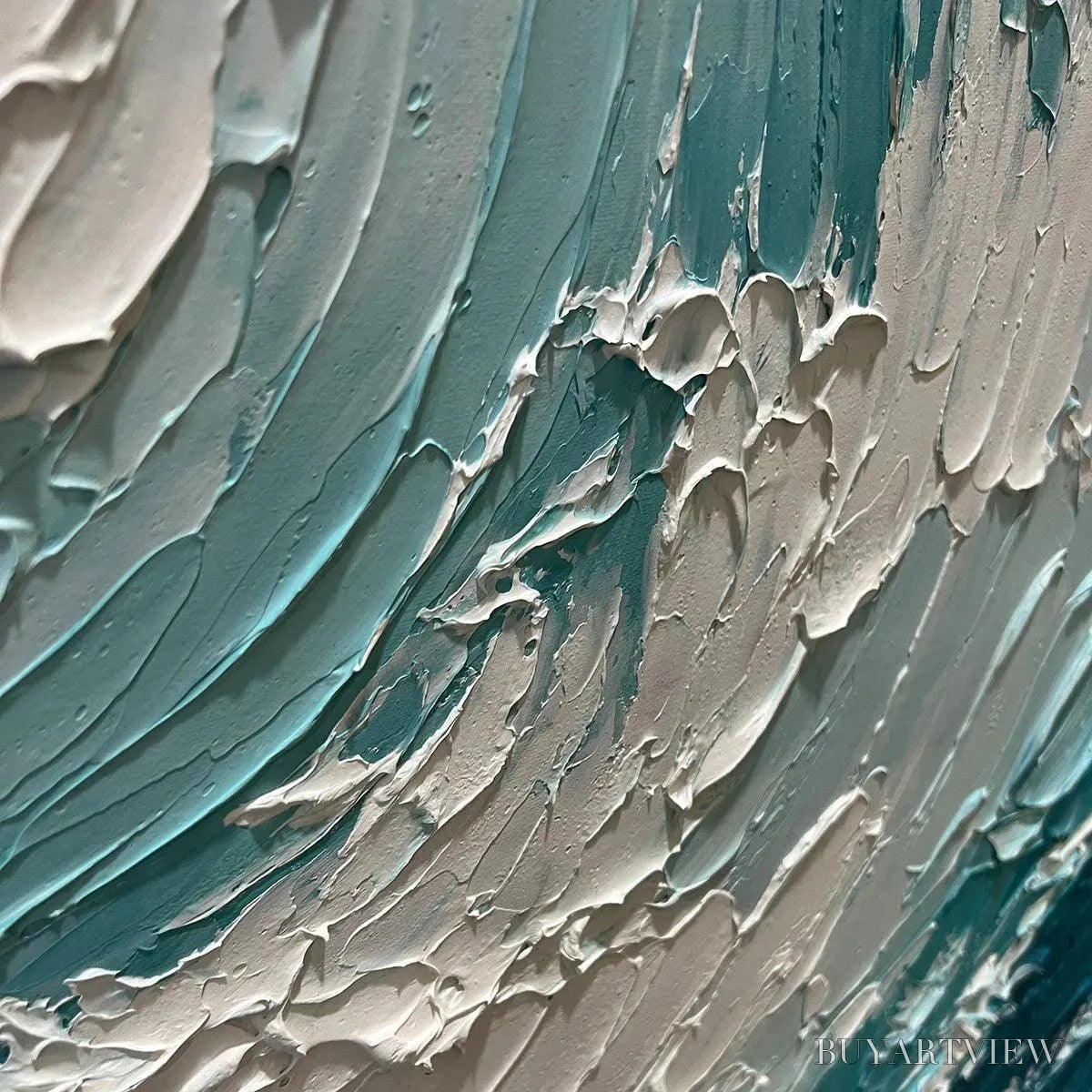BUYARTVIEW Aquamarine Crest – Textured Ocean Wave Painting, Vertical Canvas, Coastal - image 3