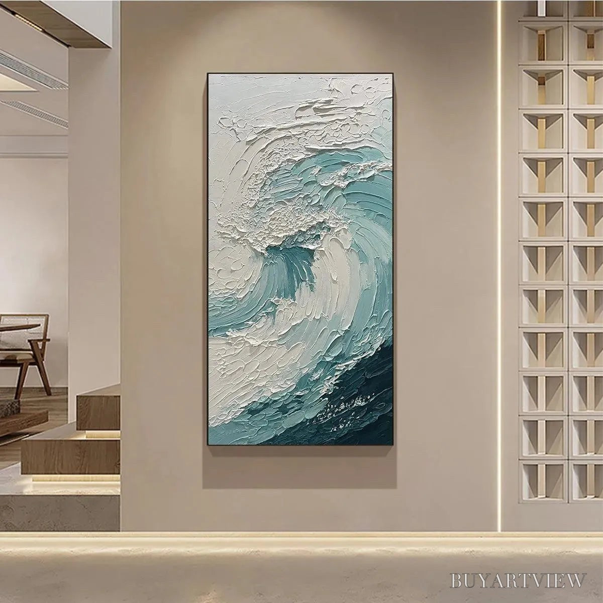 BUYARTVIEW Aquamarine Crest – Textured Ocean Wave Painting, Vertical Canvas, Coastal - image 6