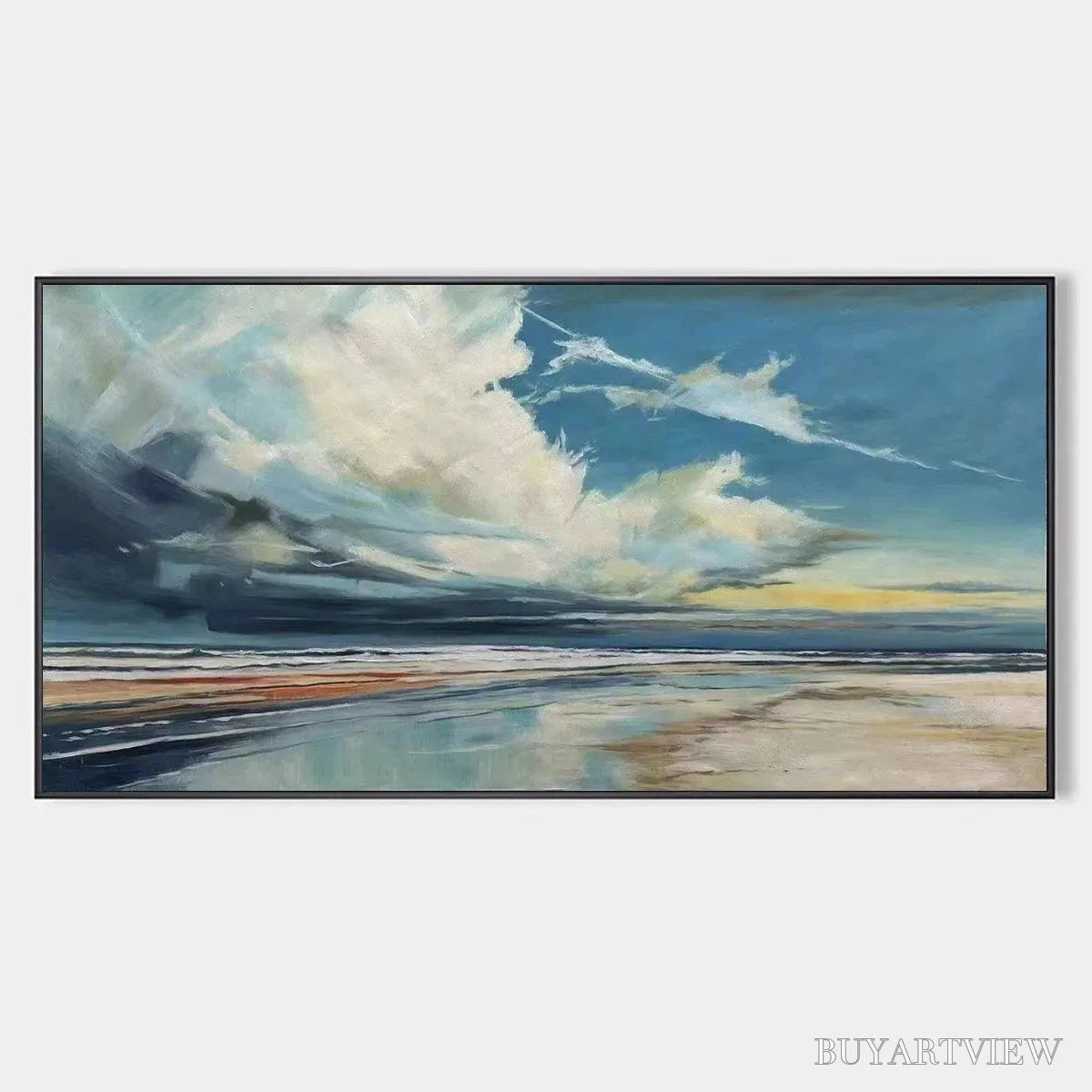 BUYARTVIEW Blue Beachscape Oil Painting - Serene Coastal Decor - image 1