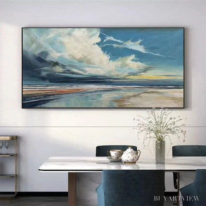 BUYARTVIEW Blue Beachscape Oil Painting - Serene Coastal Decor - image 2