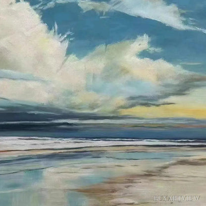 BUYARTVIEW Blue Beachscape Oil Painting - Serene Coastal Decor - image 3