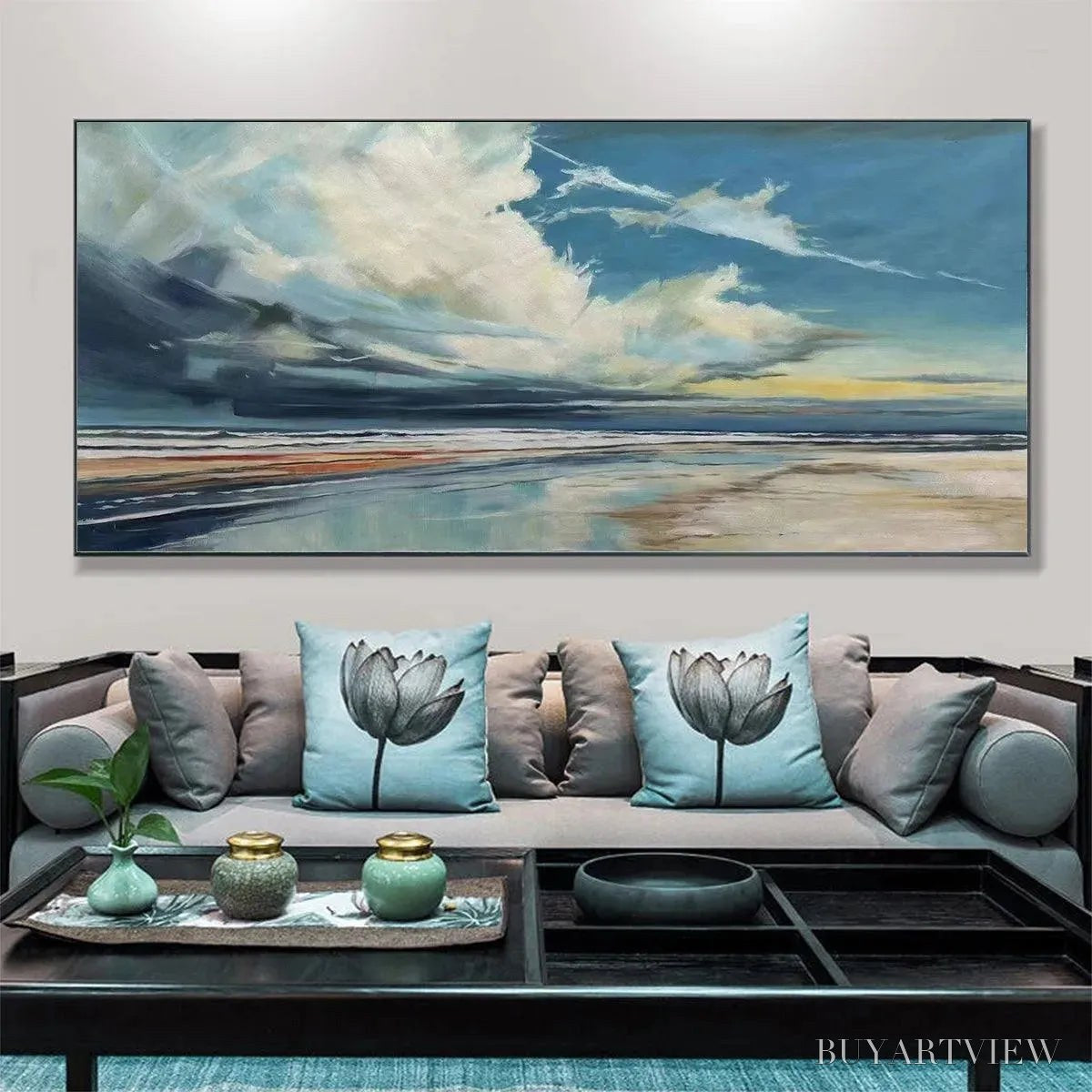 BUYARTVIEW Blue Beachscape Oil Painting - Serene Coastal Decor - image 4