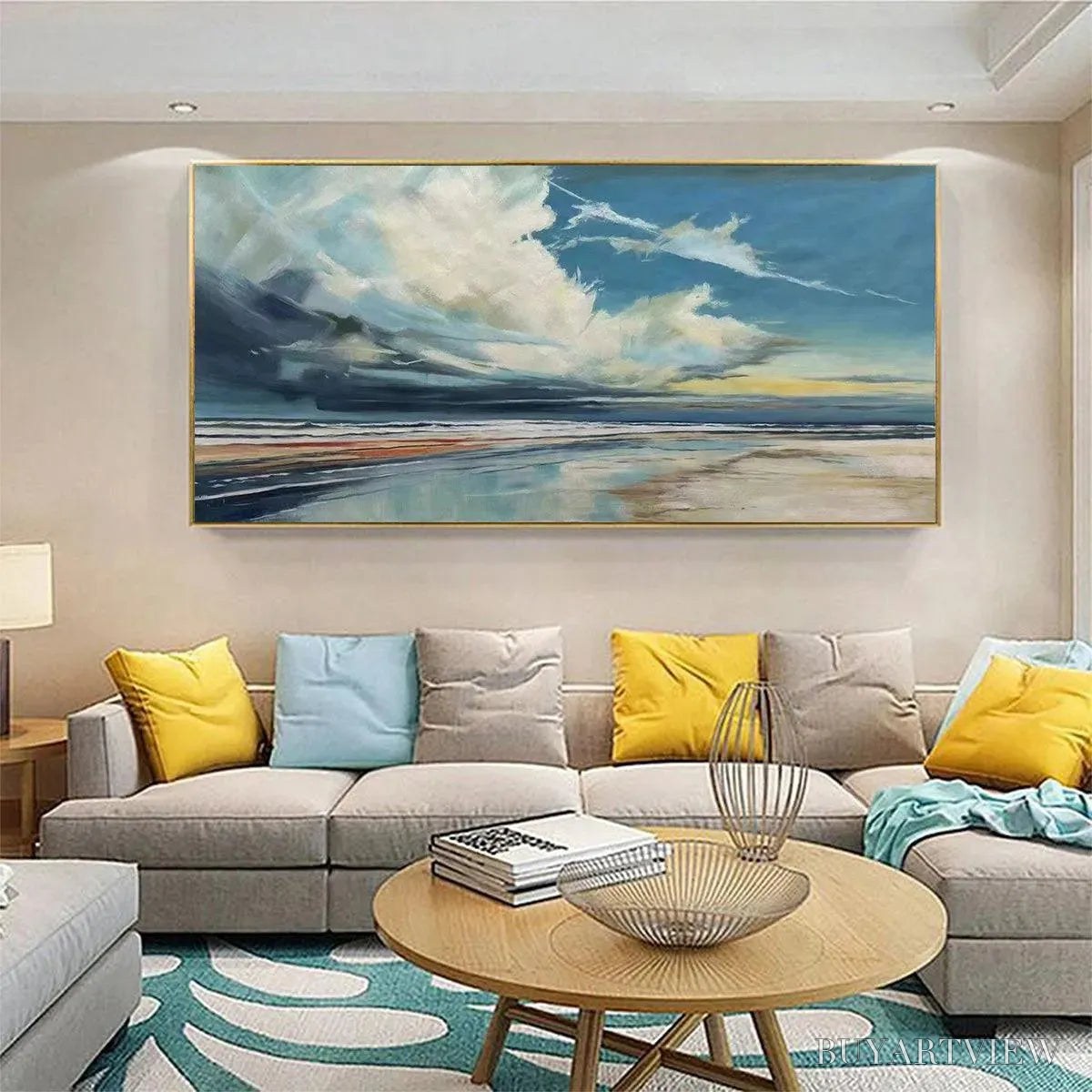 BUYARTVIEW Blue Beachscape Oil Painting - Serene Coastal Decor - image 6