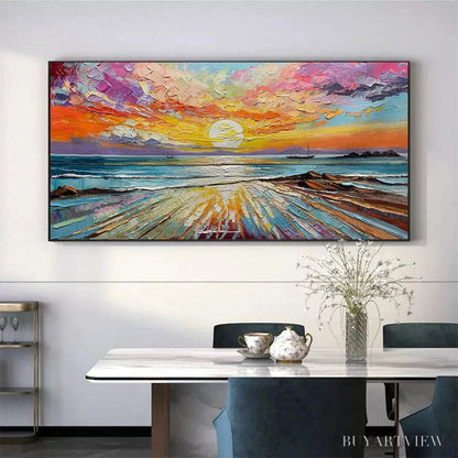 BUYARTVIEW Colorful Seascape Oil Painting - Vibrant Sunset Art - image 5