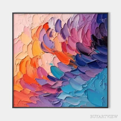 BUYARTVIEW Rainbow Waves – Textured Abstract Painting, Impasto , Square Canvas, Modern Decor - image 1
