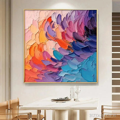 BUYARTVIEW Rainbow Waves – Textured Abstract Painting, Impasto , Square Canvas, Modern Decor - image 3