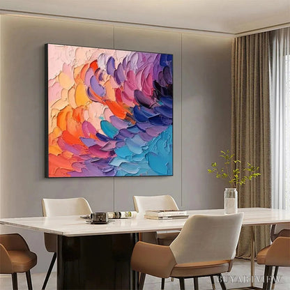 BUYARTVIEW Rainbow Waves – Textured Abstract Painting, Impasto , Square Canvas, Modern Decor - image 4