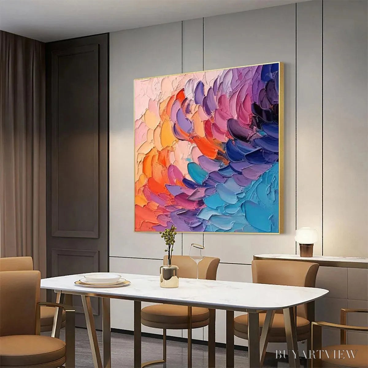 BUYARTVIEW Rainbow Waves – Textured Abstract Painting, Impasto , Square Canvas, Modern Decor - image 5
