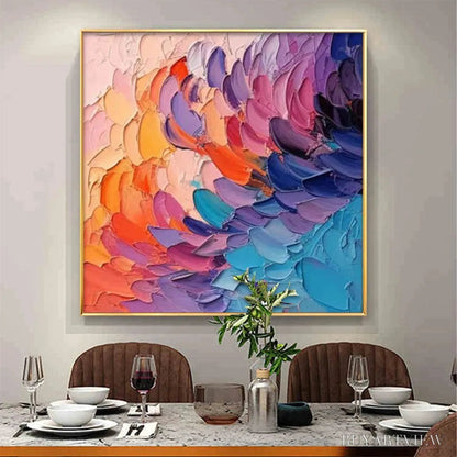BUYARTVIEW Rainbow Waves – Textured Abstract Painting, Impasto , Square Canvas, Modern Decor - image 6