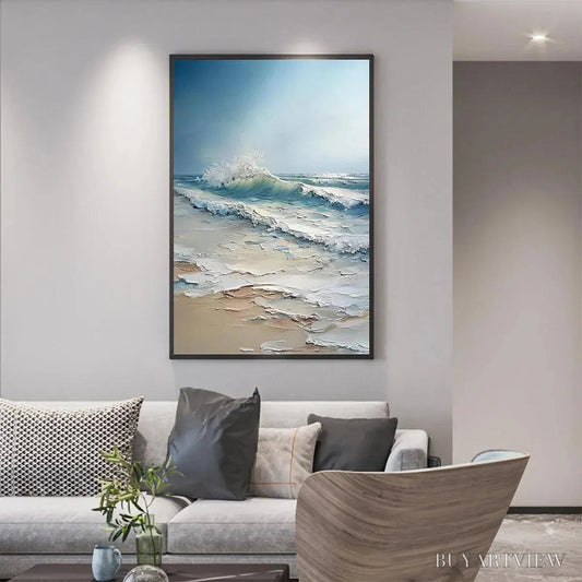 BUYARTVIEW Ocean'S Embrace – Textured Ocean Painting, Impasto , Vertical Canvas, Beach Decor - image 2