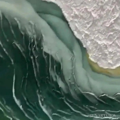 BUYARTVIEW Emerald Depths – Textured Abstract Seascape Painting, Green and White , Panoramic Canvas, Coastal Decor - image 5