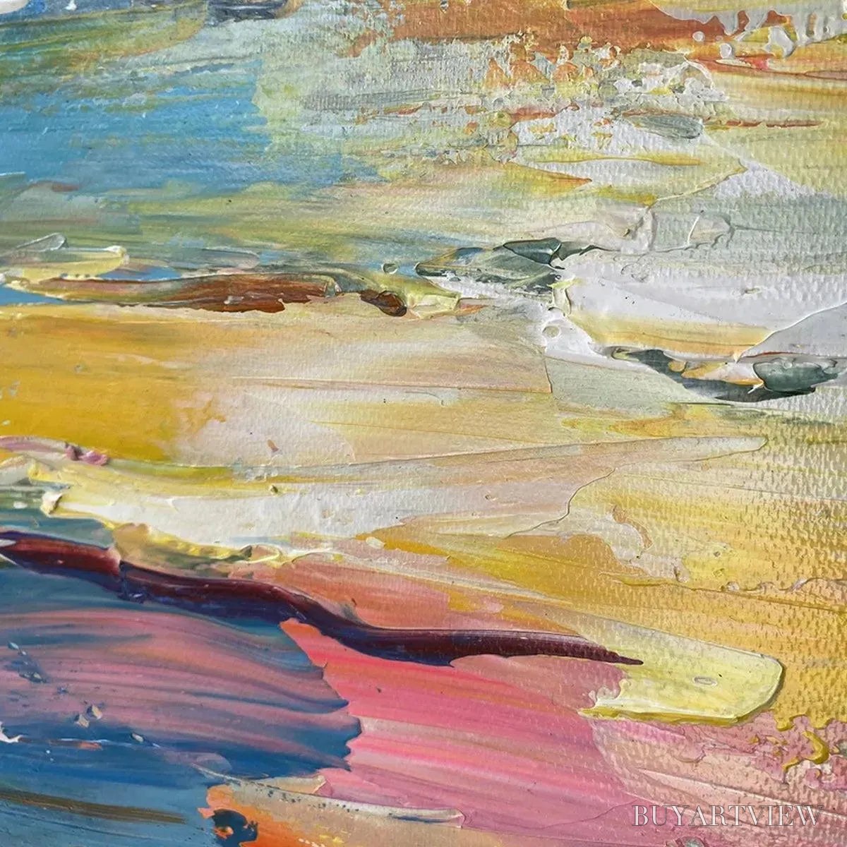 BUYARTVIEW Sailboats At Sunset – Seascape Painting, Impasto, Textured , Ocean Sunset, Vertical - image 3