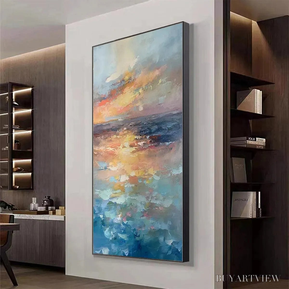 BUYARTVIEW Golden Hour Seascape – Ocean Painting, Sunset , Impasto Texture, Vertical Canvas - image 4