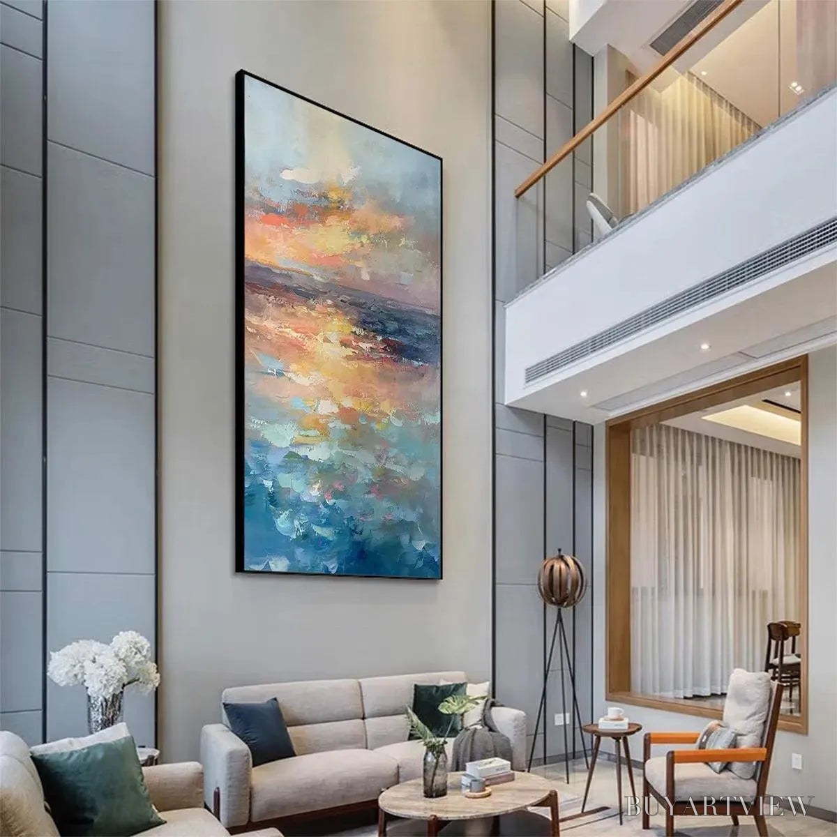 BUYARTVIEW Golden Hour Seascape – Ocean Painting, Sunset , Impasto Texture, Vertical Canvas - image 5