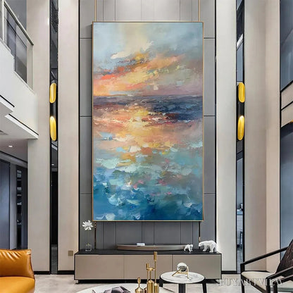 BUYARTVIEW Golden Hour Seascape – Ocean Painting, Sunset , Impasto Texture, Vertical Canvas - image 6