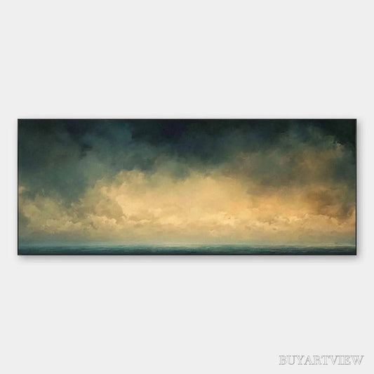 BUYARTVIEW Golden Clouds Panoramic – Seascape Painting, Panoramic , Coastal Decor - image 1