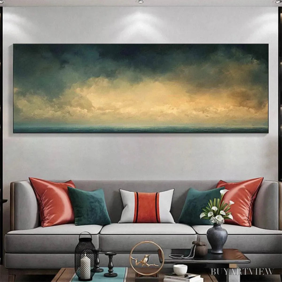 BUYARTVIEW Golden Clouds Panoramic – Seascape Painting, Panoramic , Coastal Decor - image 2