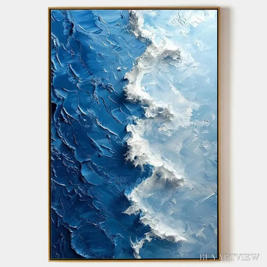 BUYARTVIEW Oceanic Whispers – Textured Ocean Painting, Blue Abstract , Vertical Canvas, Impasto Decor - image 1