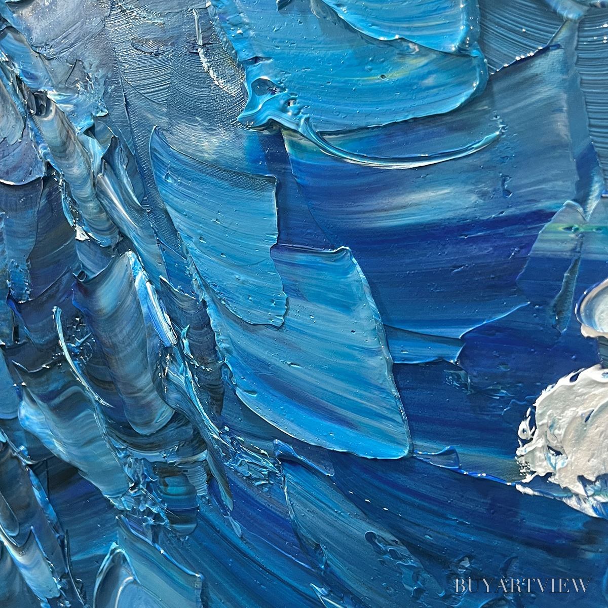 BUYARTVIEW Oceanic Whispers – Textured Ocean Painting, Blue Abstract , Vertical Canvas, Impasto Decor - image 3