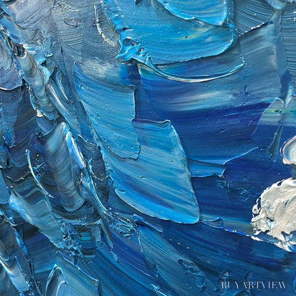 BUYARTVIEW Oceanic Whispers – Textured Ocean Painting, Blue Abstract , Vertical Canvas, Impasto Decor - image 3