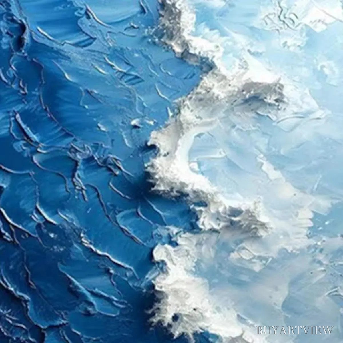 BUYARTVIEW Oceanic Whispers – Textured Ocean Painting, Blue Abstract , Vertical Canvas, Impasto Decor - image 4