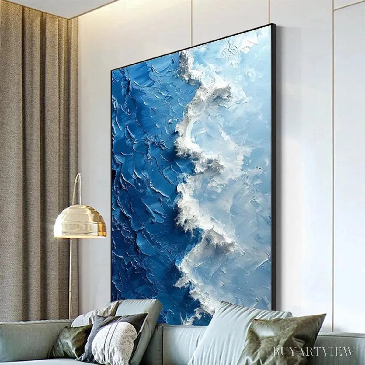BUYARTVIEW Oceanic Whispers – Textured Ocean Painting, Blue Abstract , Vertical Canvas, Impasto Decor - image 5