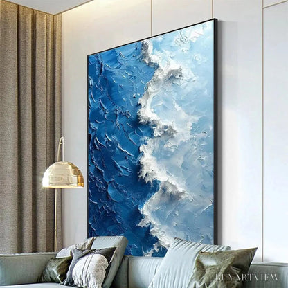 BUYARTVIEW Oceanic Whispers – Textured Ocean Painting, Blue Abstract , Vertical Canvas, Impasto Decor - image 5