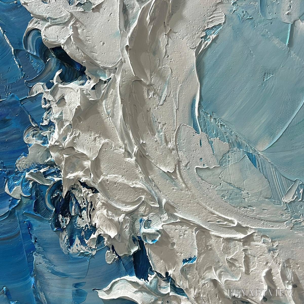 BUYARTVIEW Oceanic Whispers – Textured Ocean Painting, Blue Abstract , Vertical Canvas, Impasto Decor - image 6