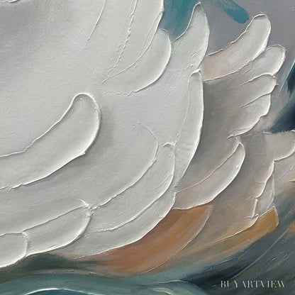 BUYARTVIEW Ocean Whispers – Textured Abstract Seascape Painting, White and Blue , Panoramic Canvas, Coastal Decor - image 5