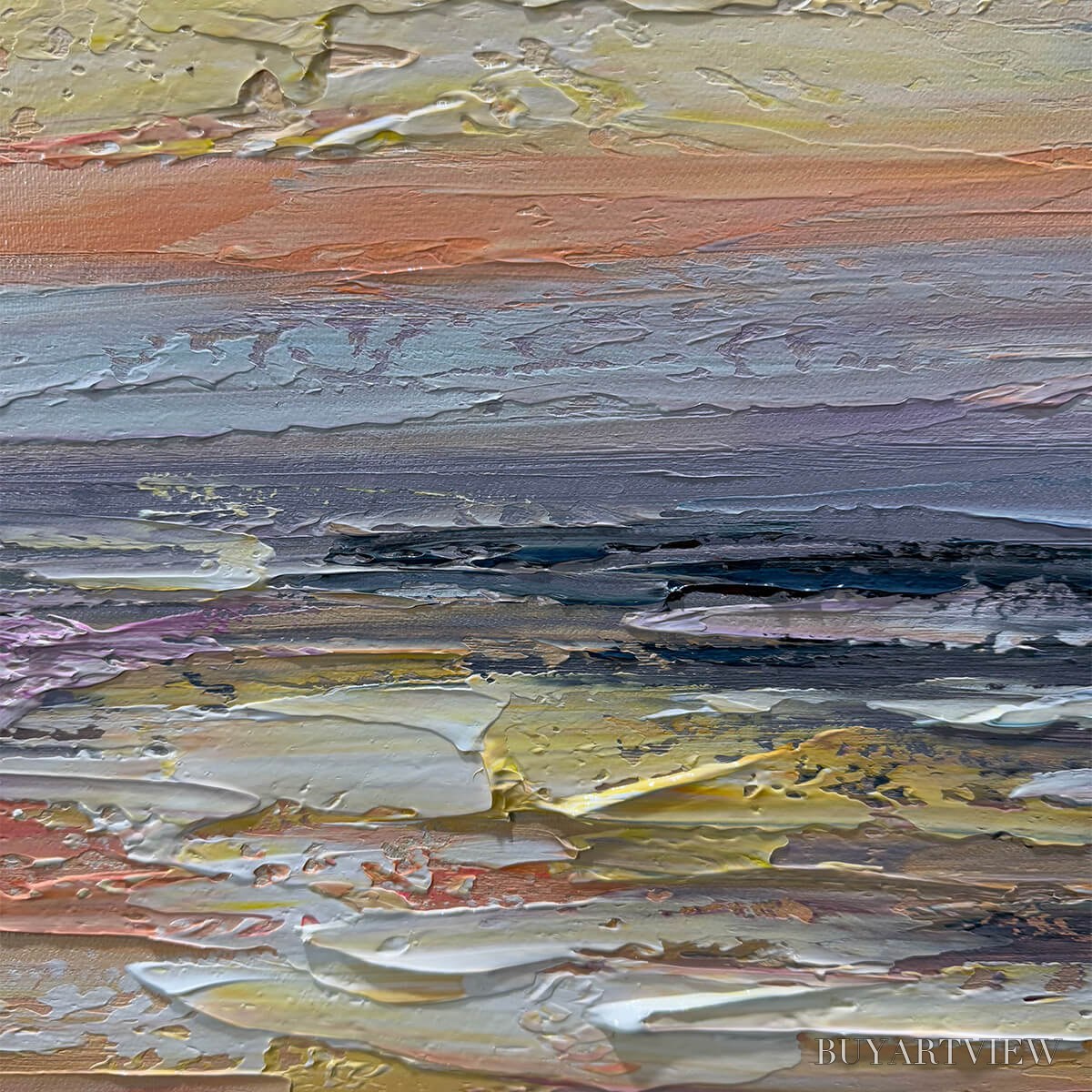 BUYARTVIEW Serene Sunset – Panoramic Seascape Painting, Textured , Horizontal Canvas, Beach Decor - image 3