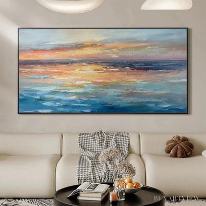 BUYARTVIEW Serene Sunset – Panoramic Seascape Painting, Textured , Horizontal Canvas, Beach Decor - image 4