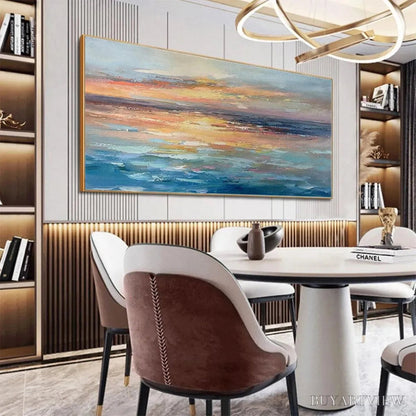 BUYARTVIEW Serene Sunset – Panoramic Seascape Painting, Textured , Horizontal Canvas, Beach Decor - image 5