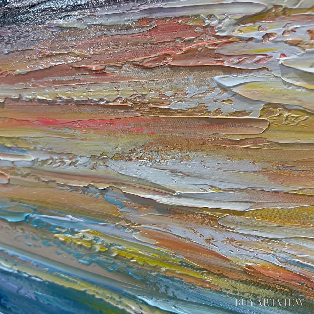 BUYARTVIEW Serene Sunset – Panoramic Seascape Painting, Textured , Horizontal Canvas, Beach Decor - image 6
