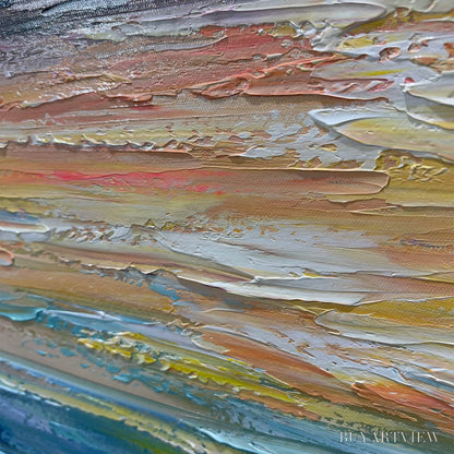BUYARTVIEW Serene Sunset – Panoramic Seascape Painting, Textured , Horizontal Canvas, Beach Decor - image 6