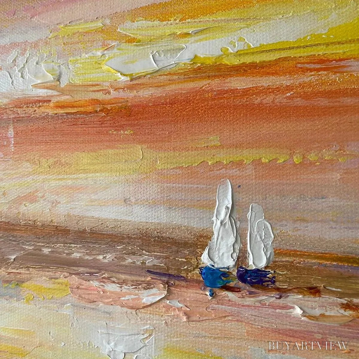 BUYARTVIEW Sailing At Sunset – Colorful Seascape Painting, Textured , Vertical Canvas, Beach Decor - image 6