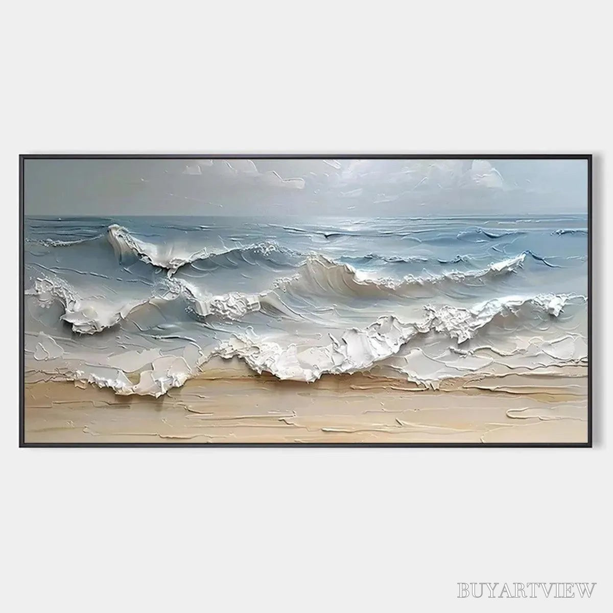 BUYARTVIEW Ocean'S Embrace – Textured Seascape Painting, Impasto , Horizontal Canvas, Ocean Decor - image 1