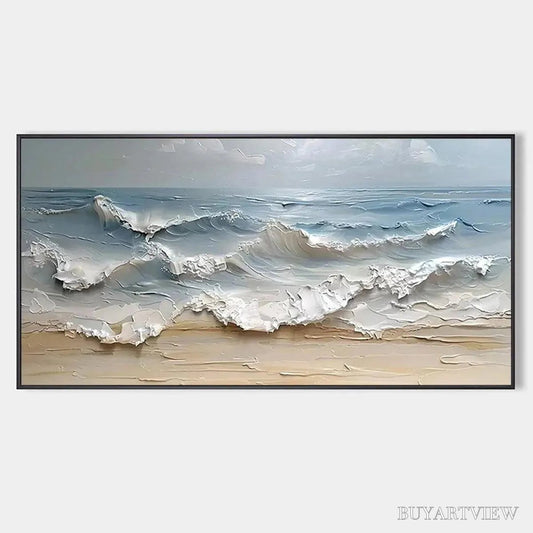 BUYARTVIEW Ocean'S Embrace – Textured Seascape Painting, Impasto , Horizontal Canvas, Ocean Decor - image 1