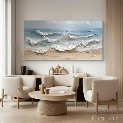 BUYARTVIEW Ocean'S Embrace – Textured Seascape Painting, Impasto , Horizontal Canvas, Ocean Decor - image 4