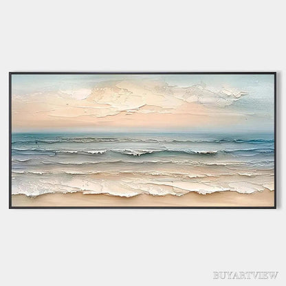 BUYARTVIEW Coastal Serenity – Textured Seascape Painting, Impasto , Horizontal Canvas, Beach Decor - image 1