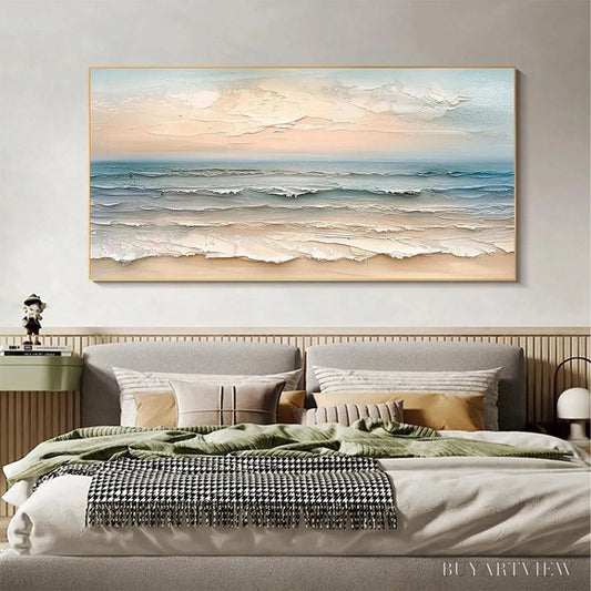 BUYARTVIEW Coastal Serenity – Textured Seascape Painting, Impasto , Horizontal Canvas, Beach Decor - image 2