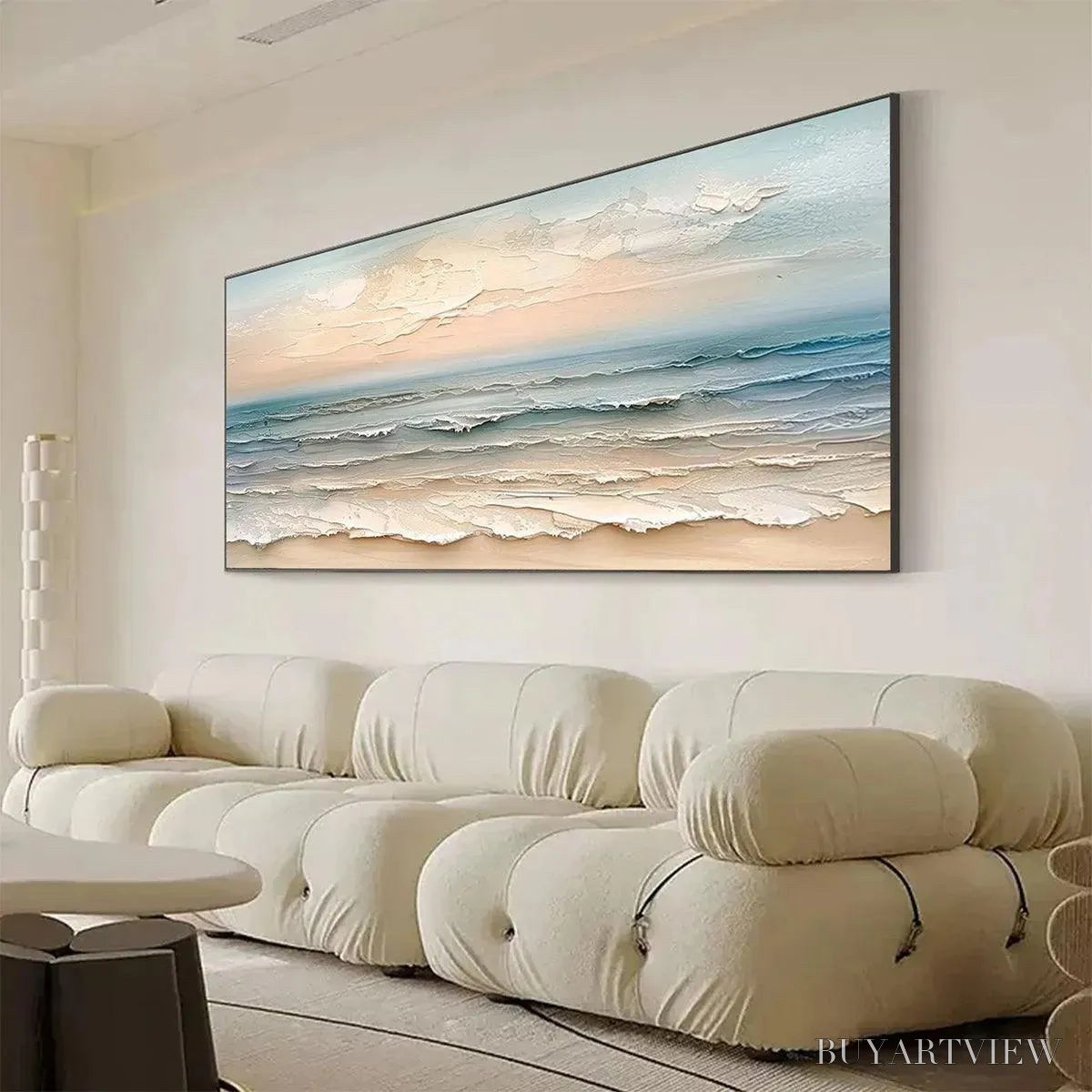 BUYARTVIEW Coastal Serenity – Textured Seascape Painting, Impasto , Horizontal Canvas, Beach Decor - image 4