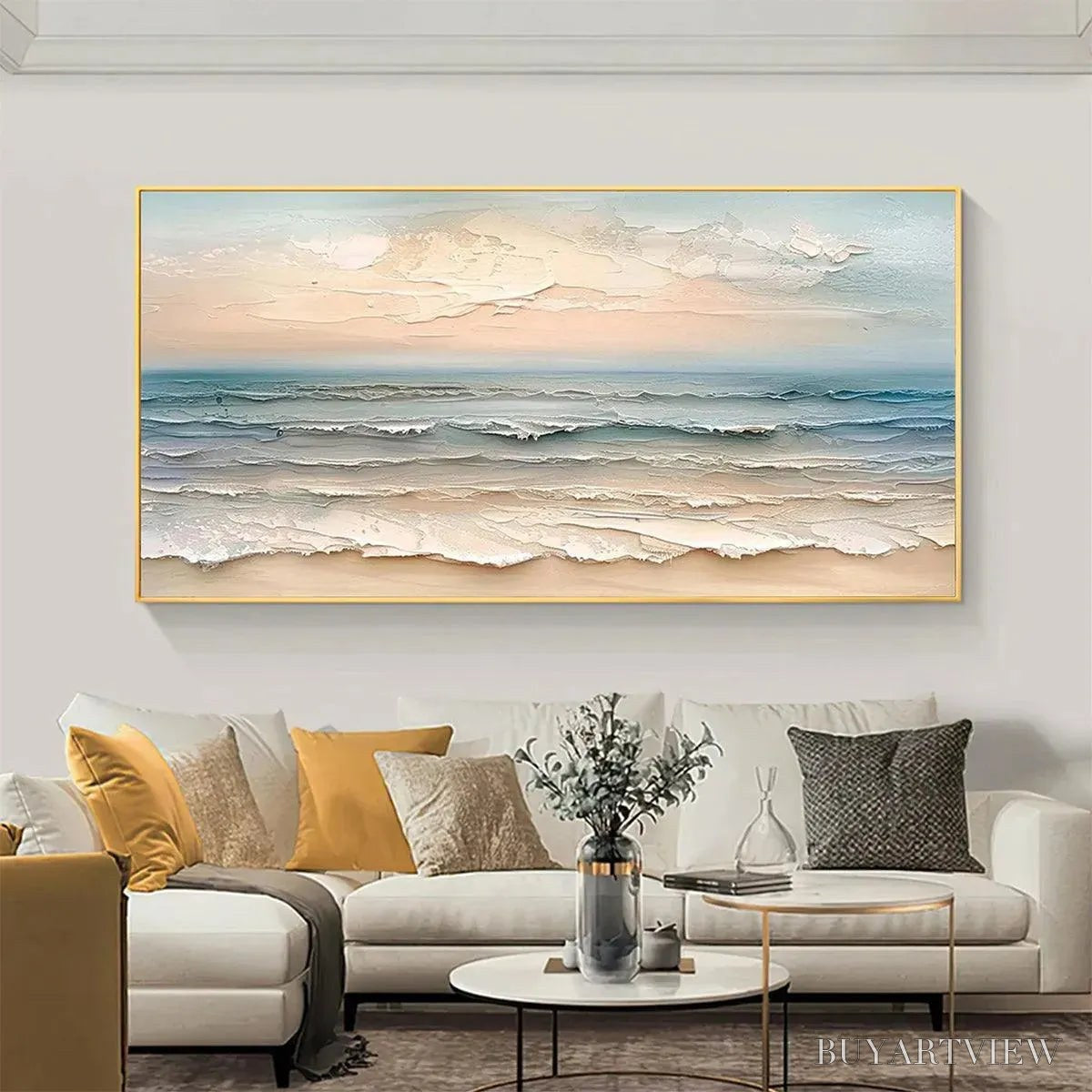 BUYARTVIEW Coastal Serenity – Textured Seascape Painting, Impasto , Horizontal Canvas, Beach Decor - image 5