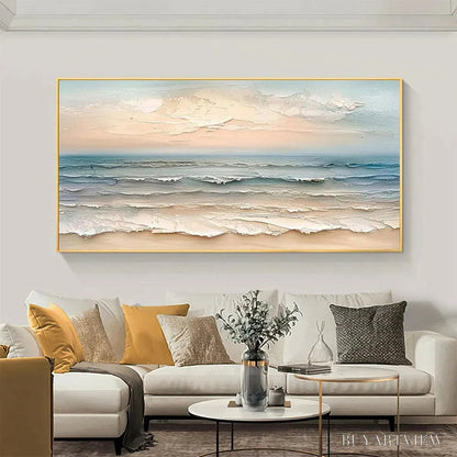 BUYARTVIEW Coastal Serenity – Textured Seascape Painting, Impasto , Horizontal Canvas, Beach Decor - image 5