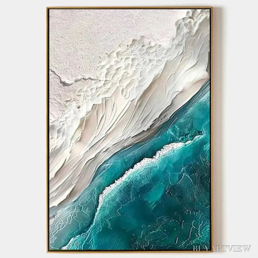 BUYARTVIEW Azure Dream – Textured Abstract Seascape, Teal and White , Vertical Canvas, Coastal Decor - image 1