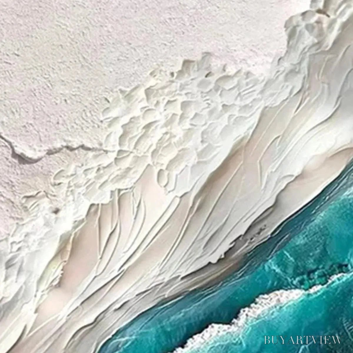 BUYARTVIEW Azure Dream – Textured Abstract Seascape, Teal and White , Vertical Canvas, Coastal Decor - image 3