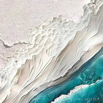BUYARTVIEW Azure Dream – Textured Abstract Seascape, Teal and White , Vertical Canvas, Coastal Decor - image 3