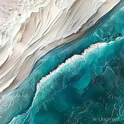 BUYARTVIEW Azure Dream – Textured Abstract Seascape, Teal and White , Vertical Canvas, Coastal Decor - image 6